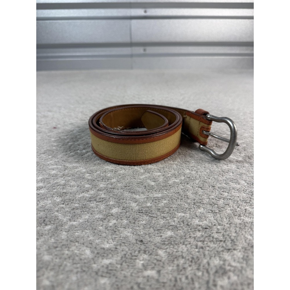 Neiman‎ Marcus Belt Mens 40 Beige Leather Webbed Military Buckle Adjustable